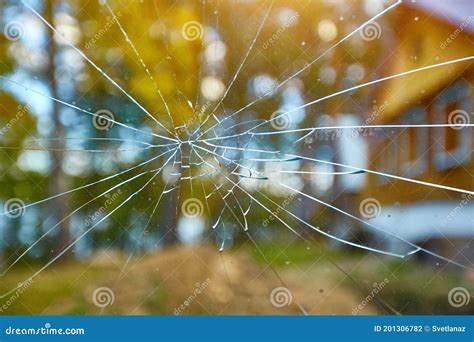 Close-up of a cracked windshield