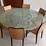 Round Crackle Glass Dining Table With Tripod Metal Base Mortise & Tenon