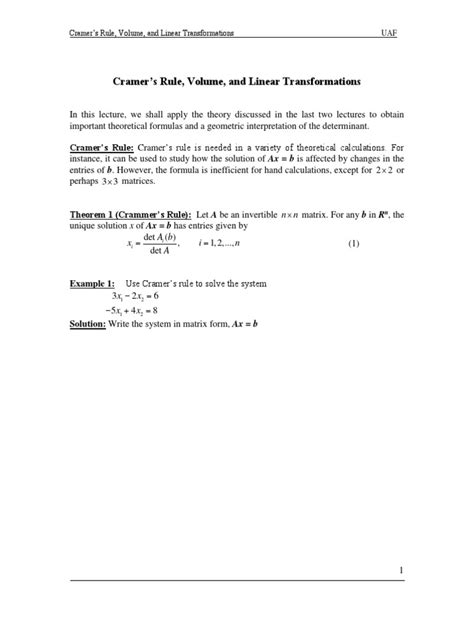 Cramer's Rule Volume And Linear Transformations