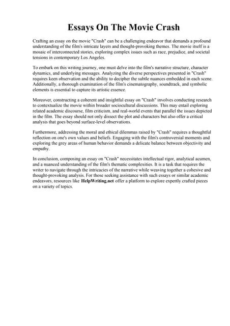 Crash Movie Essay Paper - Labay