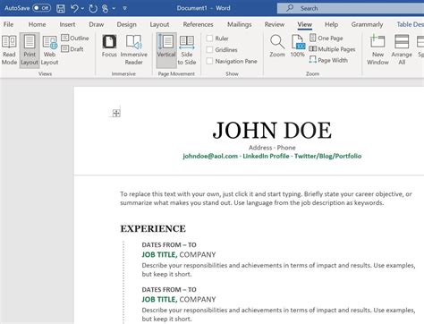 create a resume using microsoft word