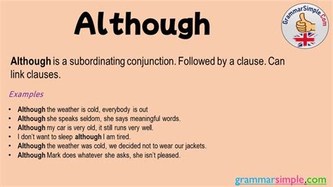 create a sentence using although