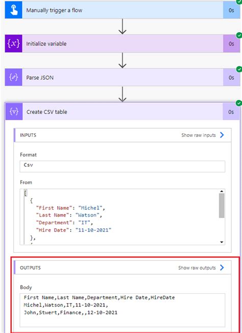 create csv from excel table
