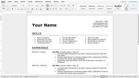 create cv using ms word