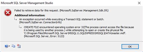 Create File Encountered Operating System Error 32 Attach Database