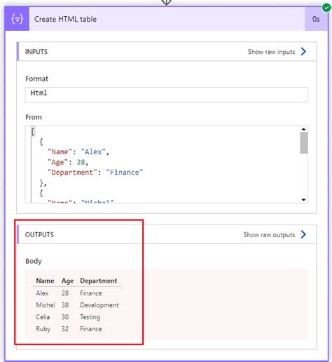 create html table from excel power automate
