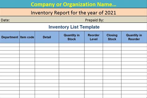 Create Inventory List Excel