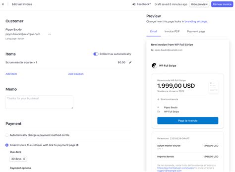 create invoice stripe api