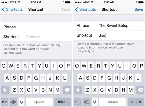 create keyboard shortcuts for text iphone
