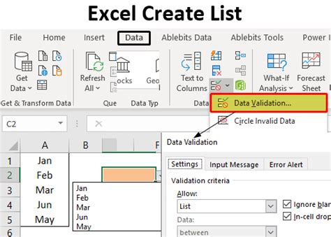 create list of values in excel