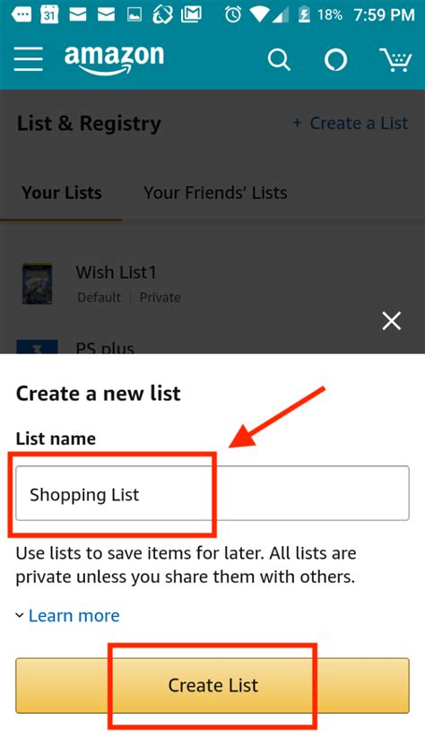 Create a List on Amazon