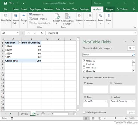 Create Pivot Table Excel 2016