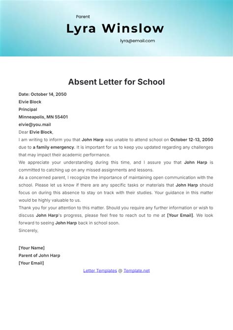 Create Printable Absent Letter For School