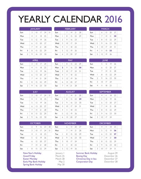 Create Printable Yearly Calendar