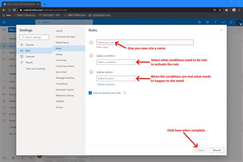create rules shared mailbox office 365