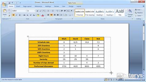 Create Table For Word
