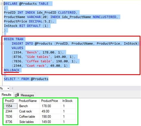 create table variable in function sql server