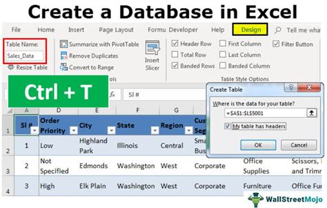 creating a database in excel