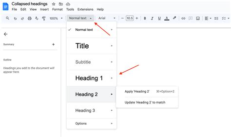 creating a heading in google docs