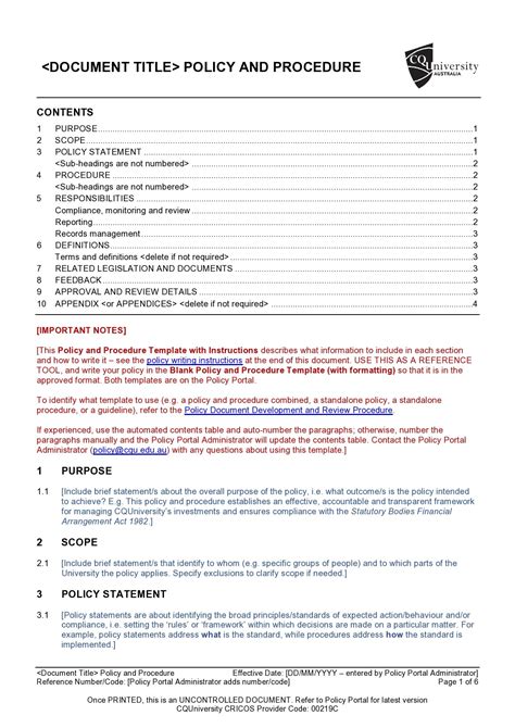 creating a procedure manual template