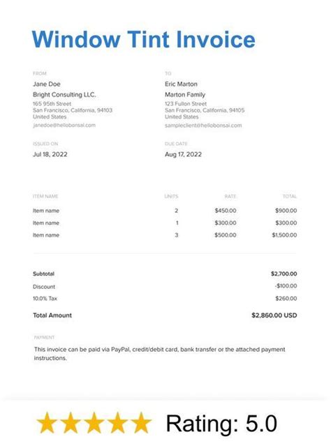 Creating a Window Tint Invoice