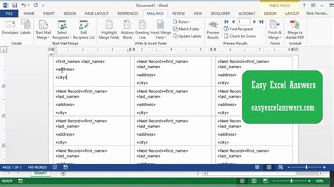 Creating Labels From A List In Excel