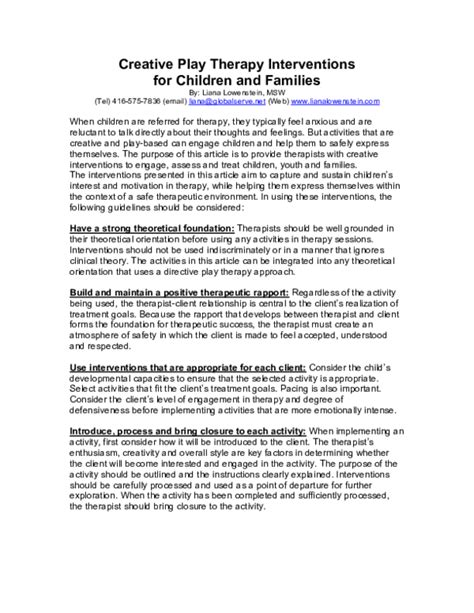 Creative Interventions For Play Therapy + Printable