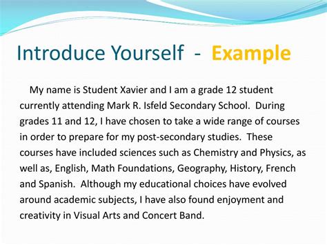 creative introduction of yourself examples for students in school