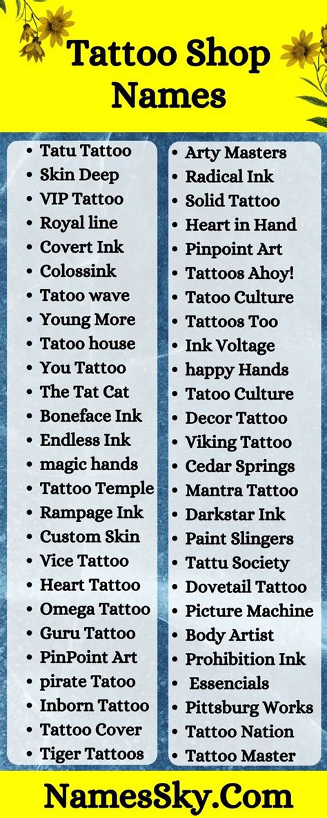 Informative Creative Tattoo Shop Names Ideas