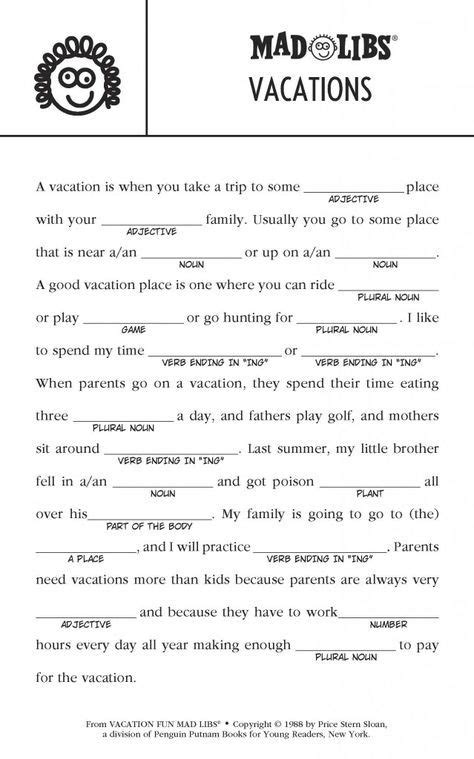 Creative Write Mad Lib Printable