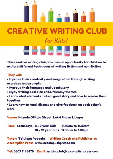 creative writing clubs near me for kids
