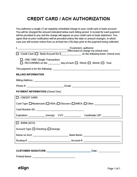 Free Credit Card (ACH) Authorization Forms (4) PDF Word eForms