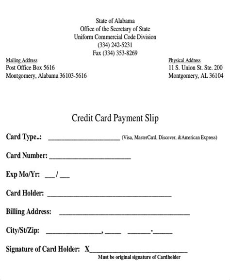 Credit Card Payment Slip Template