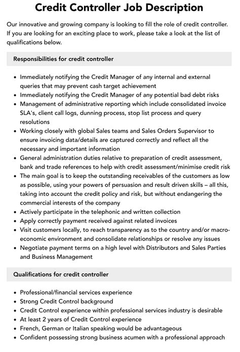 credit controller duties