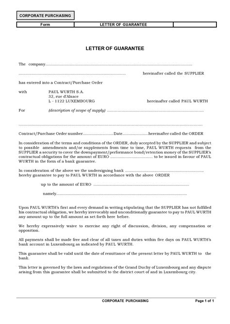 Credit Guarantee Template