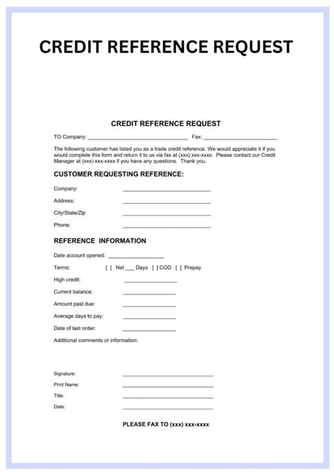 Sample Printable Credit Reference Form Forms Template 2024