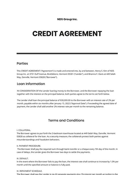 Credit Terms Agreement Template