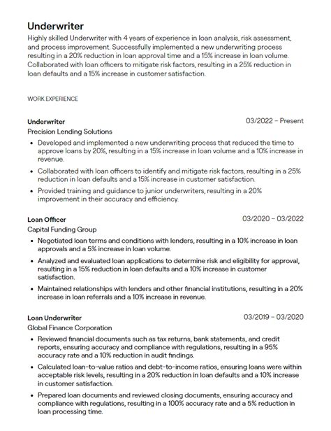 credit underwriter job description for resume