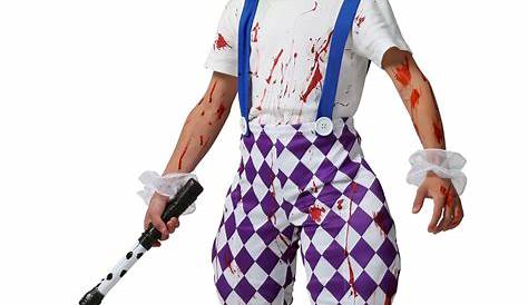 Scary Crazy Clown Suit Mens Fancy Dress Halloween Jester Circus Adults