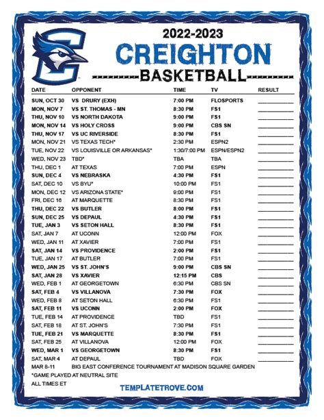 creighton blue jays schedule