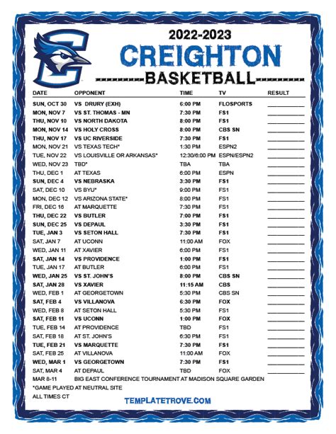 creighton bluejays basketball schedule