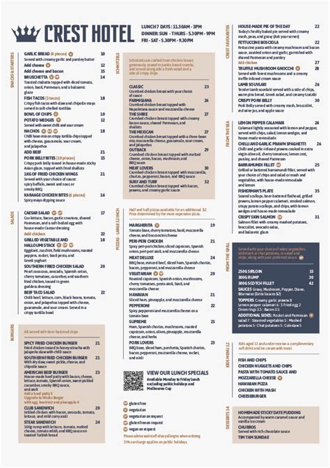 crest hotel menu