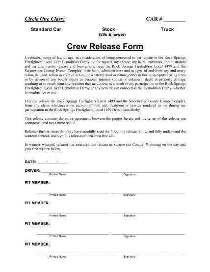 Crew Release Form Printable