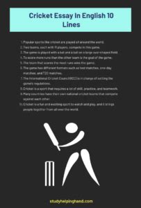 cricket essay in english 10 lines for class 3