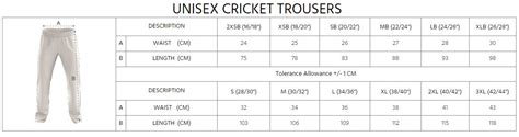 Cricket Pants Size Guide