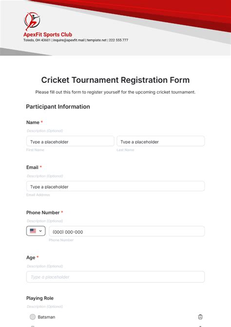Cricket Player Registration Form Pdf