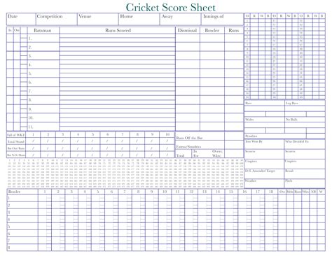 Cricket Score Sheet Printable