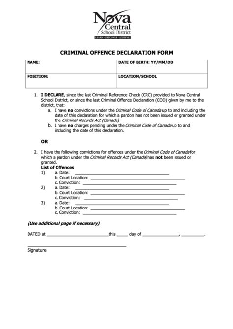 criminal convictions declaration form template