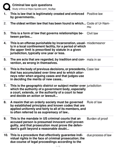 criminal law quiz questions and answers