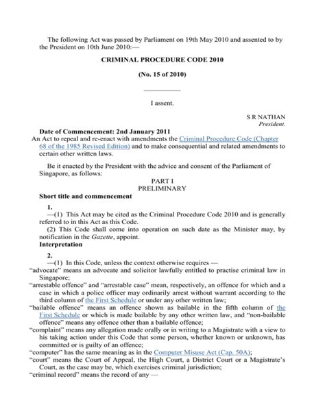 criminal procedure code 2010 act 15